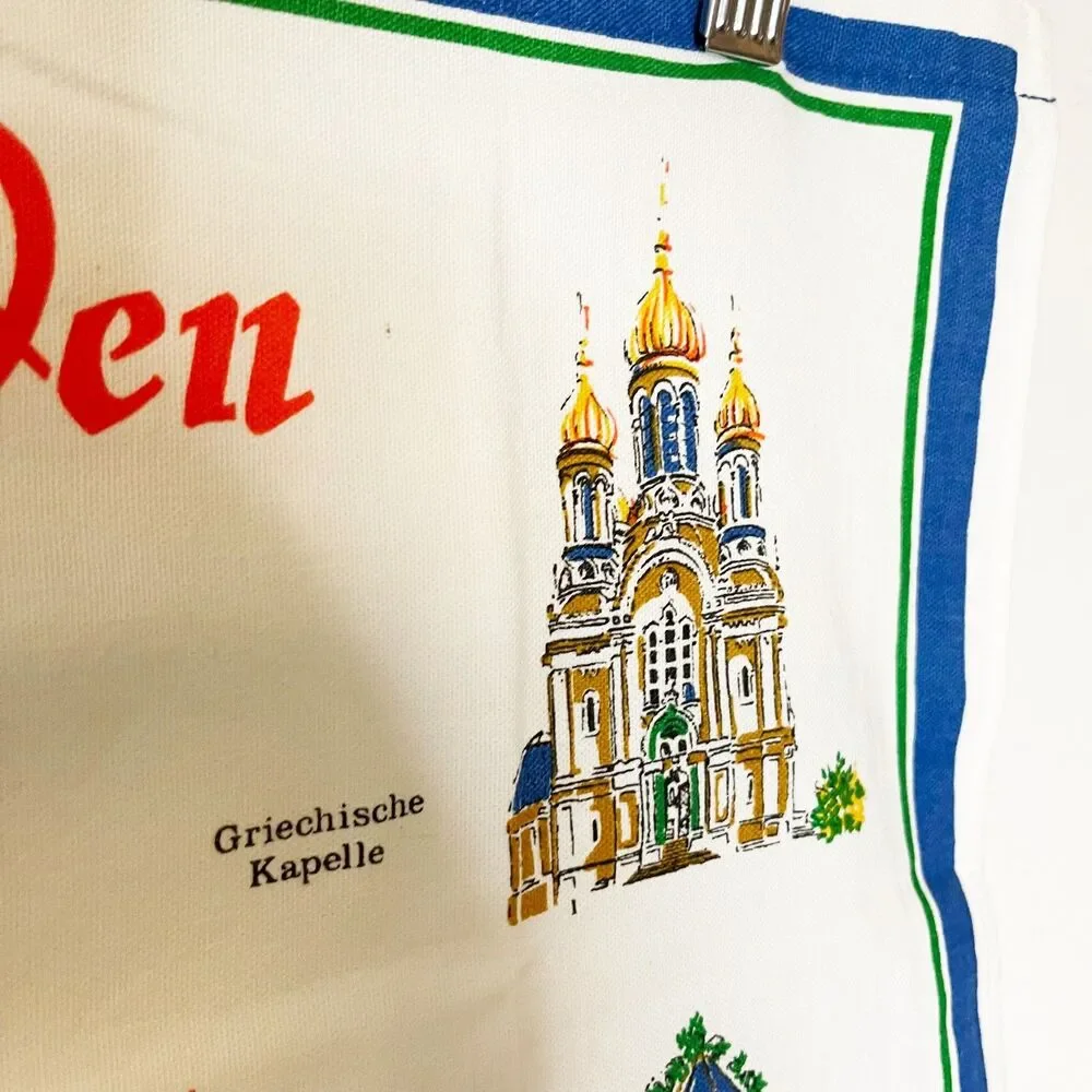 Vintage 1985 Wiesbaden Germany Tea Towel Calendar Souvenir Dish Towel Baumwolle